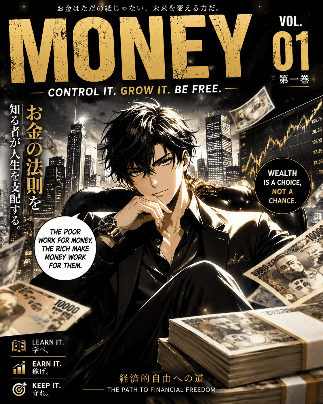 Manga-style money magazine cover